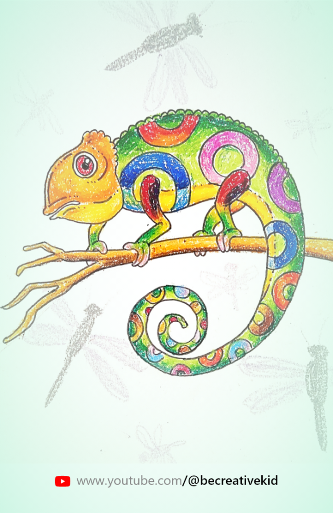 Free coloring pages How to draw Chameleon | Chameleon drawing | Oil Pastel color drawing | Be creative kid | learn art