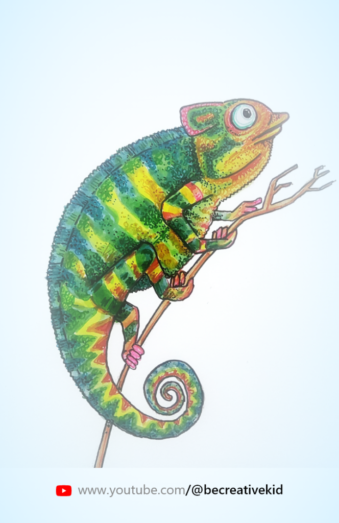 Free coloring page for coloring Chameleon pdf download and fill color - how to fill color Chameleon