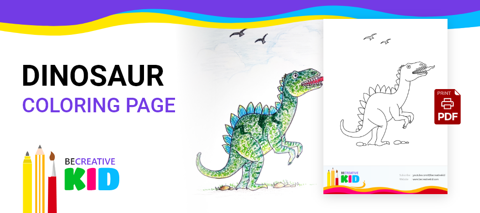 Learn coloring pages for coloring Dinosaur pdf download and fill color - how to fill color Dinosaur